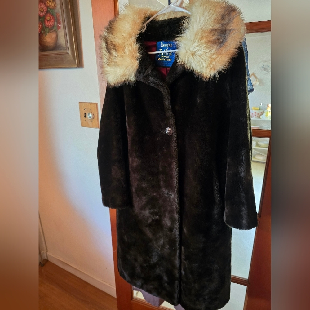Benje's Furlook Faux Fur Coat With Fur Colar